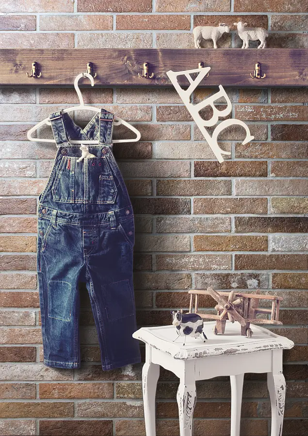 Background tile, Effect brick, Color orange, Glazed porcelain stoneware, 6x25 cm, Finish antislip